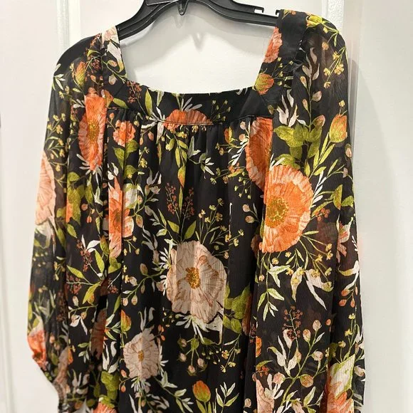 XL LC Lauren Conrad Floral Sheer top over black shell - Picture 5 of 15